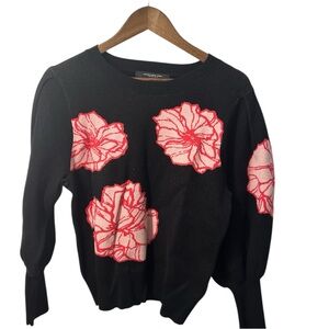 Marc New York Black Sweater with Red and Pink Floral Design Size M